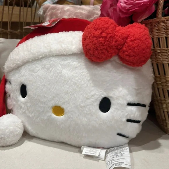 Hello Kitty Holiday Christmas pillow doll face 15” X 12”
